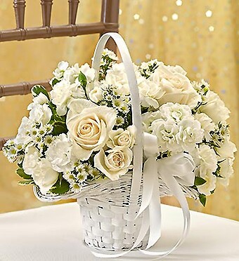 All White Flower Girl Arrangement